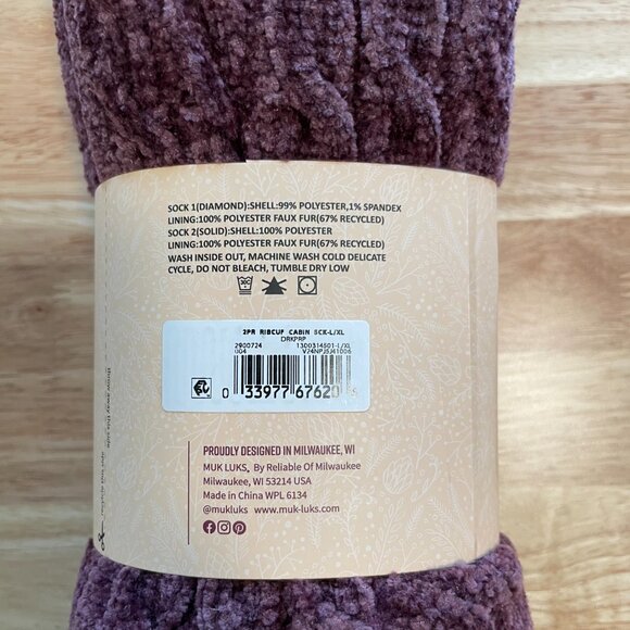 Muk Luks Long Cabin Socks L/XL Fully Lined Non-skip Grippers 2 Pair Pack NWT - Picture 3 of 6
